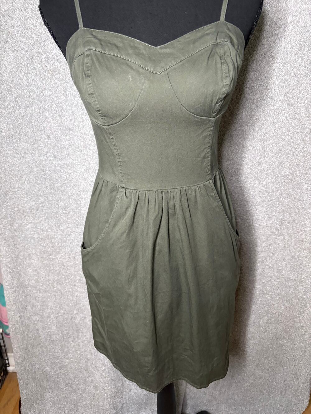 Mossimo Olive Green Bustier Mini Dress S Pockets Utility